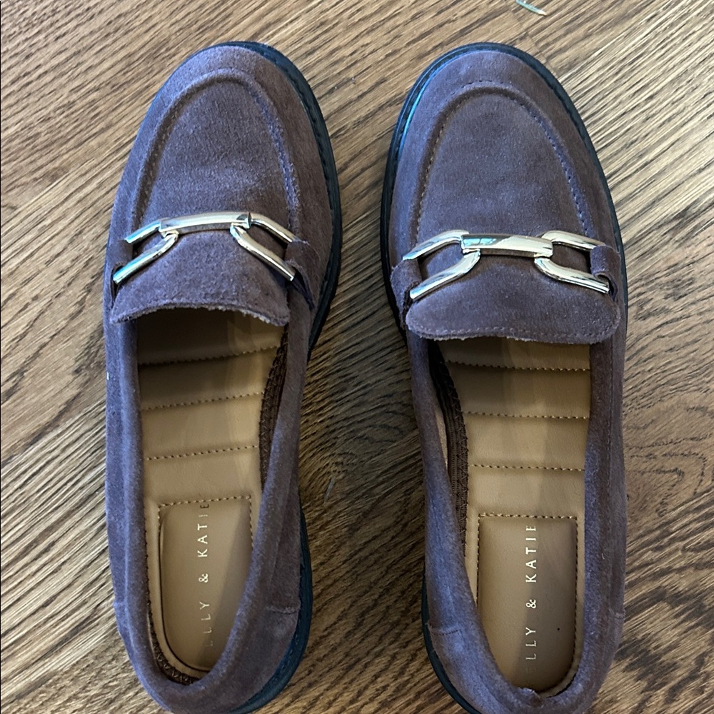 Brown Suede Loafers with gold Buckle